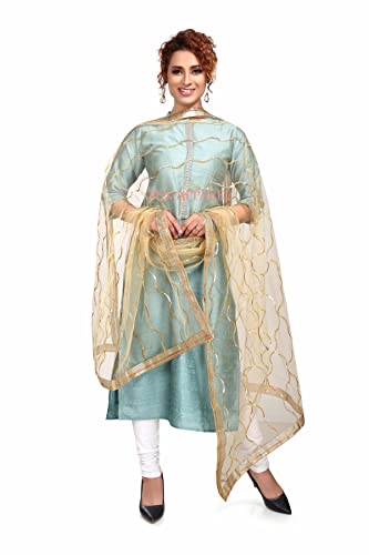 Image of ZEN APPAREL Women's Embroidered Net Dupatta with Lace Borders (Z-101) Premium Net Fabric Golden Aari Work