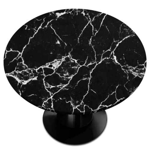 AUUXVA Round Table Cloth Marble Black Abstract Fitted Round Tablecloth with Elastic, Polyester Washable Table Cover for 36-42In Diameter Patio Table Party Holiday Home Decor