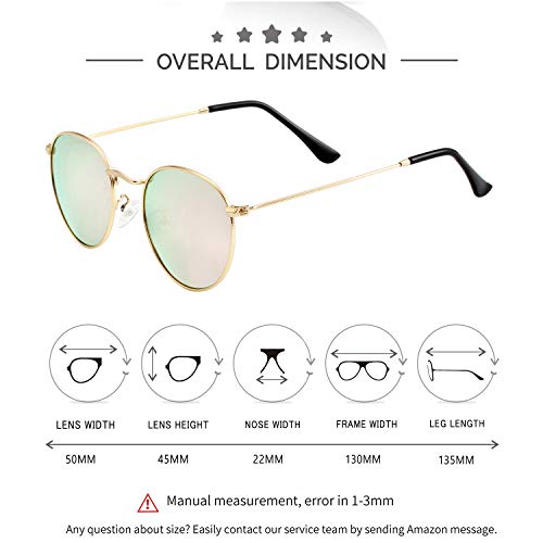 Image of Kursan Small Round Metal Polarized Sunglasses for Men Women Mirrored Lens Classic Circle Sun Glasses