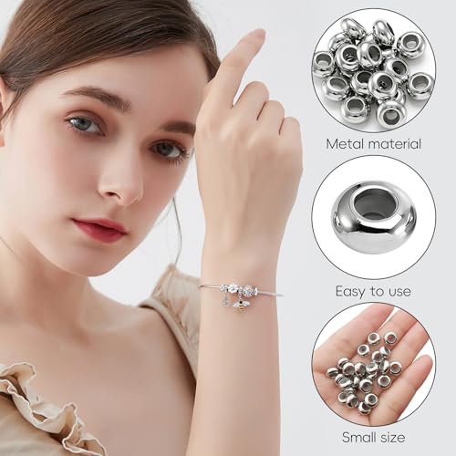Healifty Gummi-Stopper, Insert Stopper für Schlangenkette Verwendung, Rutschfest Elastische Gummi Ring Stopper, Allein Oder mit Clip Lock Spacer Charm für Charm Armbänder (Silber 20 Stück)