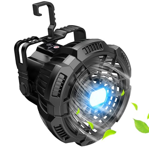 15000mAh Portable Camping Fan with Lantern, Rechargeable Battery Operated Fans with Hook, Glamping Tent Hanging Fan for RV Travel,Car Camping Essentials Accessories,Hiking Gear,Hurricane Survival Gear