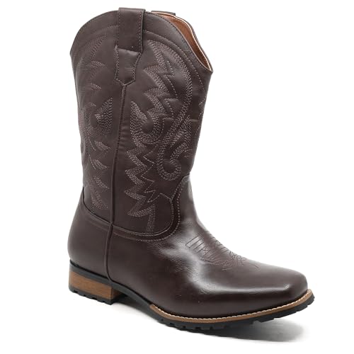Image of Metrocharm Men's Cowboy Western Embroidered Square Toe Boots WESTERN-03