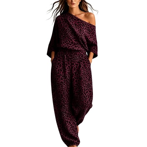 Ropa de verano dos piezas mujer conjunto de leopardo informal manga corta hombros descubiertos