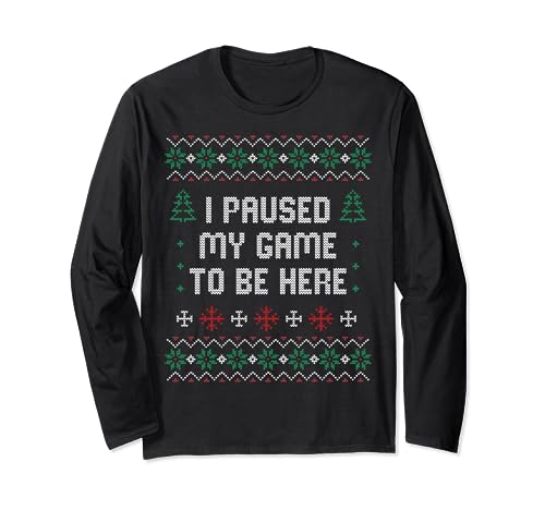 Ugly Christmas Sweater Gaming Gamer presente de Natal manga comprida, Preto, S