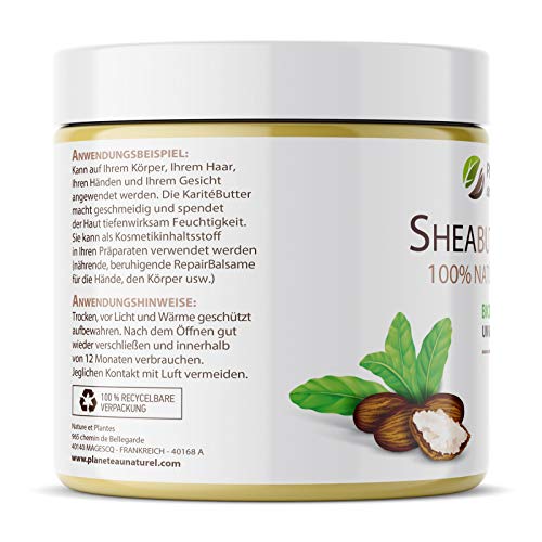 SheaButter Biologisch 400 g - Karité Butter - 100% Rein -100% Natürlich - Unraffiniert - Vegan - alle Hauttypen, Natürliche Körperbutter - Gesicht, Lippen, Haare - Pflegt, Schützt, Befeuchtet