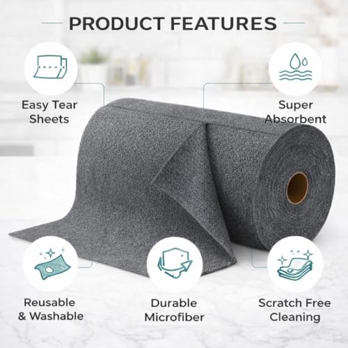 Image of PulGos 50pcs Microfiber Cleaning Cloth Roll - 25x25cm | 4000x Washable - Cheaper Than Regular Cloths - Ultra-Absorbent Lint-Free Rags | Tear-able Reusable Towels for Kitchen, Home, Car & Auto