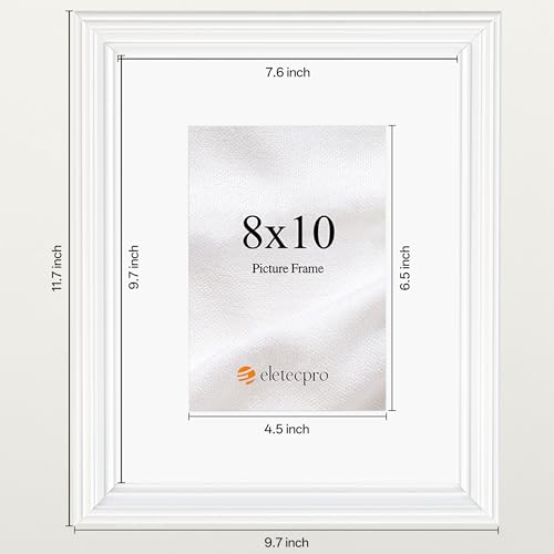Image of eletecpro 8x10 White Picture Frames Set of 4, Vintage Photo Frames with Clear Acrylic Cover, Gallery Wall Art Display 5x7 Photo with Mat or 8x10 without Mat for Tabletop and Wall Mount, Home Decor