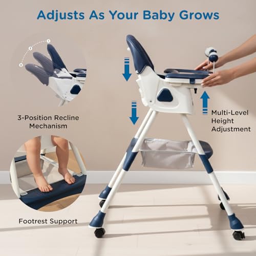 Image of Mee Mee Cherub Baby High Chair for Baby Feeding, 5-in-1 Convertible Kids Feeding Chair Compact Fold, High Adjustable, Play Chair Booster Seat Dual Meal Trays, 0.5 to 3 Years Kids (Blue)