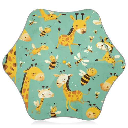 Parapluie enfant jaune girafe abeille pliant automatique avec bandes réfléchissantes