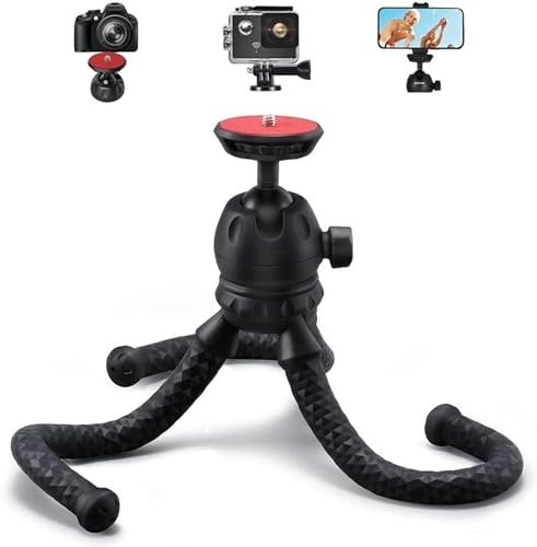 Cunsieun Octopus Style - Trípode flexible para teléfono móvil, cabezal de bola de 360 grados, cabeza de tornillo estándar 1/4, de goma y metal, soporta hasta 2 kg, compatible con DSLR/Phone/GoPro