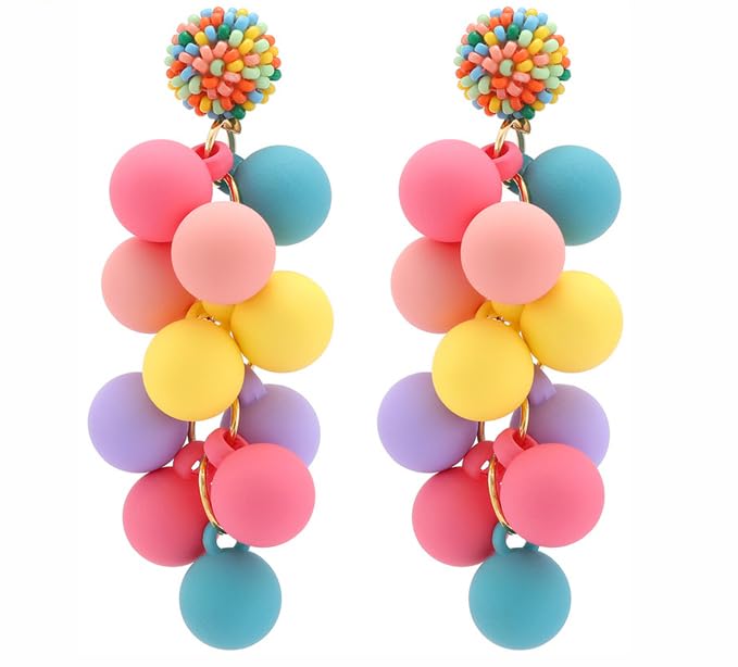 Acrylic Colorful Candy ball Beads Dangle Earrings for Women Colorful Statement Earring Cute Candy Colored Drop Dangle Geometric,Earrings,Hypoallergenic and Safe for Sensitive Ears