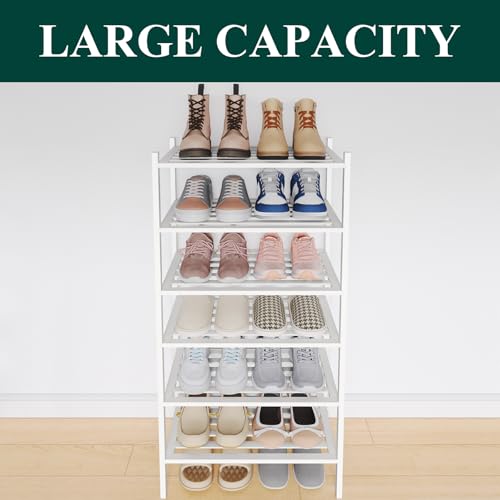 Image of Smiry Bamboo Shoe Rack, 5 Horizontal Slats, 6 Tier - 17.3 inch Wide, White