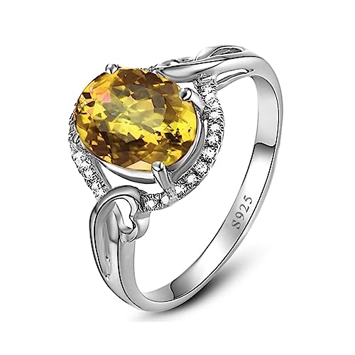 Bague de femme mariage argent 925 et solitaire 4 griffes jaune ovale