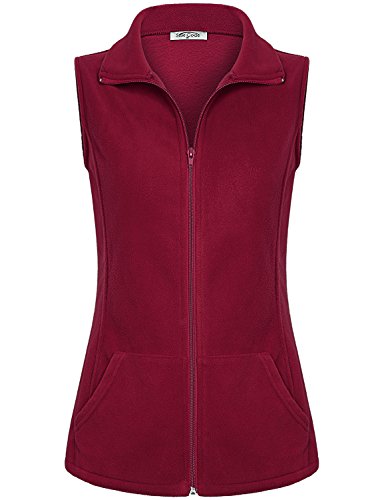 SeSe Code Women's Casual Zip Up Front Lightweight Fleece Vest with Pockets (Medium, Wine)