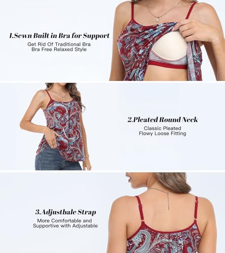 Image of Camisoles for Women with Built in Bra Adjustable Strap Tank Tops Cami Sleeveless Summer Tops for Workout Sleeping Traveling