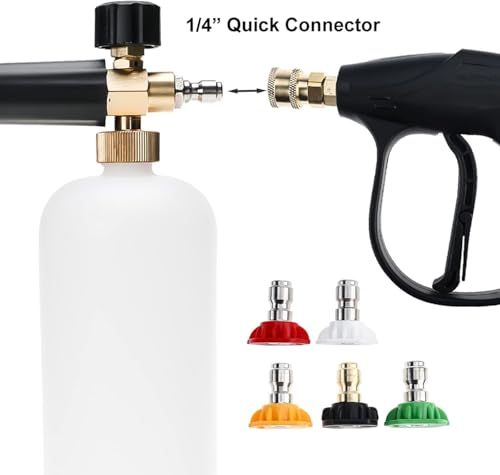 Image of Fieldstar Pressure Washer Gun with Foam Cannon | Car Wash Foam Gun with 1 /4 inch Quick Connector | Includes 5 Spray Nozzles and 1-Litre Bottle, Car Pressure Washe Gun