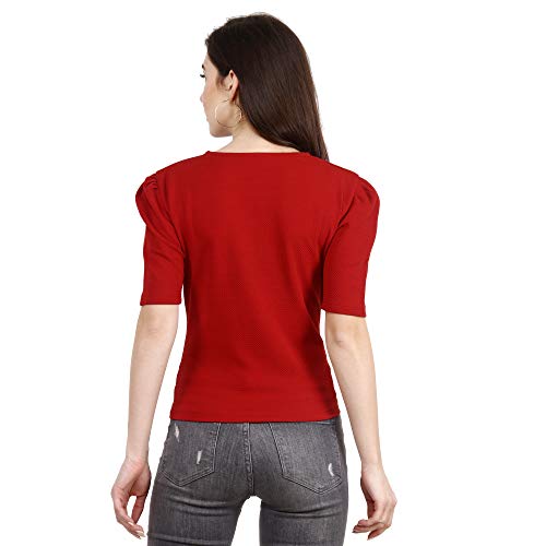 Image of POPWINGS Casual Solid Puff-Sleeves Crop Top for Women || V-Neck Crop Top for Women || Half-Sleeves Summer Crop Top for Women || Crop Tops for Women Fancy Crop Top for Women