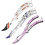 GOEDCH 3 Stück Edelstahl Butterfly Knife Trainer: Butterfly Trainingsmesser mit Sichere Stumpfe Klinge, Legales Balisong Messer- Gebogener Griff für Trainingsmesser AnfäNger-Der Flipping Tricks üBt