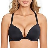 DOBREVA Damen Push Up BH mit Bügel Vorderverschluss Sexy Tiefen Ausschnitt T Shirt Plunge Bra Schwarz 75B