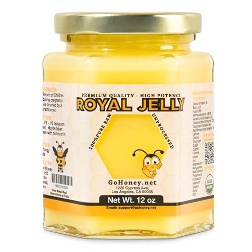 Go Honey Royal Jelly Organic – Unfiltered Raw Royal Jelly Energy Supplement for Men and Women – Immune Support Supplement with Retinol, Vitamin B, Biotin, Niacin, – 12 oz, Glass jar