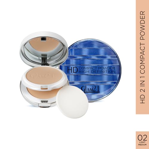 Image of Glam21 inch2 In 1 inch HD Compact Powder | Oil-Free Formula | 12 Hrs Long-Lasting Freshness | Natural Matte Finish | Smooth, Lightweight & Buildable Coverage for Daily Face Makeup, 18gm- Light Medium -02