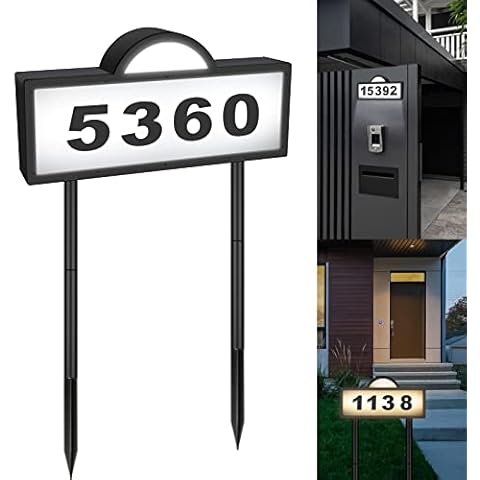 GEYUEYA Solar House Number for Outside, Address Numbers for House,IP65 Waterproof House Number Sign With Dual 3200k Warm White & 6500k Cold White Led, Address Sign Wall Mounted/In Ground for Yard Cover