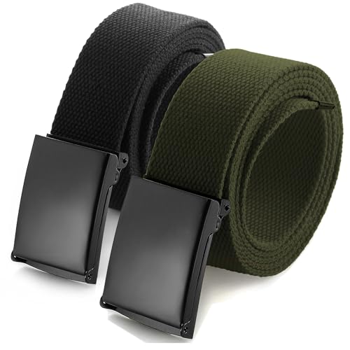 Image of Mile High Life Cut To Fit Canvas Web Belt Size Up to 52 inch with Flip-Top Solid Black Military Buckle