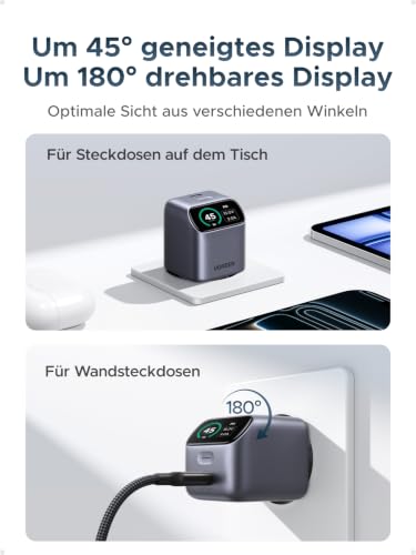 UGREEN Nexode Pro 45W GaNInfinity USB C Ladegerät mit Smart Display – Ansicht 3