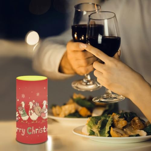 Image of Poceacles LED Flameless Candles Battery Operated Candles Christmas Decor Flickering Wick Pillar Tealight for Home Outdoor Decor, Porch Goose Merry Christmas Print