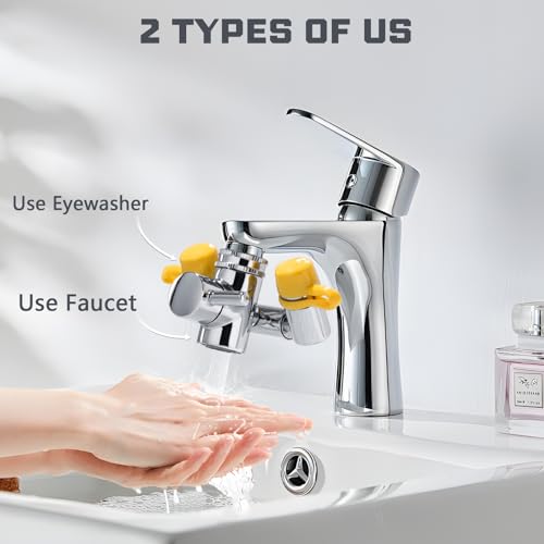 Image of TIDYENDURE Faucet Mounted Eyewash Station with Cover, Faucet Mounted Emergency Eye Wash Station Sink Attachment, Eye Wash Kit, Eye Wash Unit for Lab, Factory, Industry Site, Workshop, Office and Home