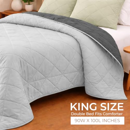 Image of King Size Comforter for Double Bed, 220 GSM Soft Microfiber AC Blanket, All Season Lightweight Reversible Bed Quilt, Premium Bedding, 90 x 100 Inch, Grey-Light Grey