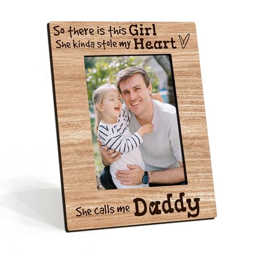 Father Daughter Gifts Wooden Picture Frame Fits 4x6 Inches Photo - So There Is This Girl, She Kinda Stole My Heart - Wooden Photo Frames Desk Decor For Home Bedroom - Father's Day Birthday Gifts - A04