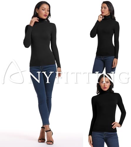 ANYFITTING Dames Coltrui Tee Dames Top met Hoge Kraag Pullover Lange Mouw Gebreide Trui Elastisch Effen Tshirt Zachte Nauwsluitende Top Slim Fit Basistop Warm Winter S-2XL - Afbeelding 6