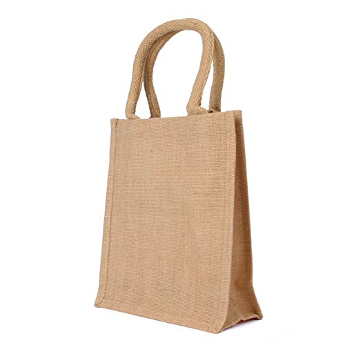 Milltown Merchants Jute Burlap Tote Bags - Natural Burlap Bags With Cotton Handles - Reusable Tote Bags With Laminated Interior - Shopping Bag/Grocery Bag/Gift Bag (12 Pack, Natural - Small) #TOP10