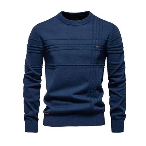 Mens Crewneck Pullover Solid Color Warm Knit Sweater Long Sleeve Casual Knitwear