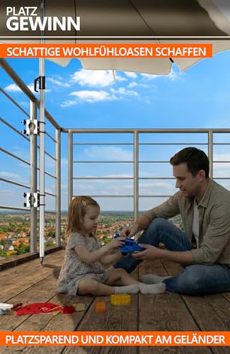 4smile Sonnenschirmhalter Balkongeländer aus Edelstahl -flexibel montierbare Sonnenschirm Halterung Balkon - Schirmhalterung Balkongeländer als kompakter Sonnenschirmständer Balkon