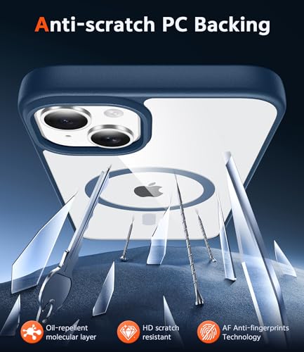 Image of FNTCASE for iPhone 14 Plus Case: Clear Magnetic Phone Cases Compatible with Magsafe Slim Anti Yellowing Military Grade Drop Protection Rugged Protective Transparent Cell Phone Cover (B-Blue)