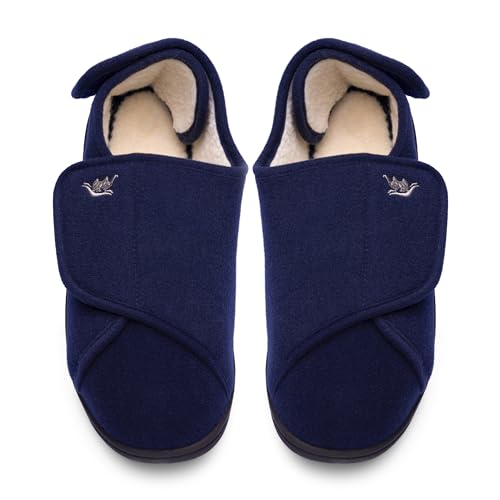 Image of Mens Extra Wide Width Diabetic Slippers Memory Foam With Adjustable Soft Non-Slip Orthopedic House Shoes for Elderly Swollen Feet, Arthritis, Edema