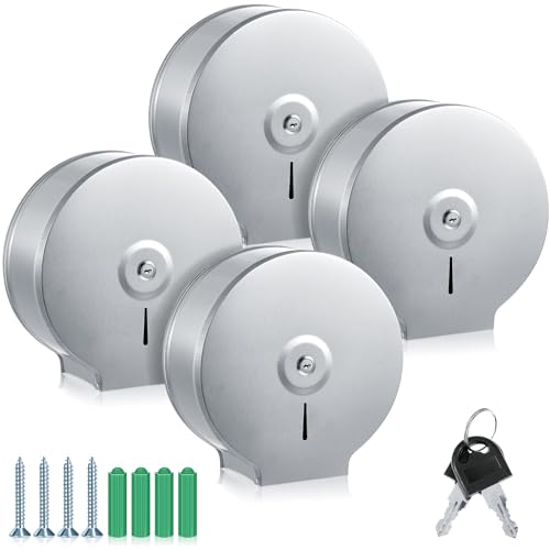 Mifoci 4 Pcs Industrial Toilet Paper Holder Commercial Roll Dispenser Wall Mount Stainless Steel Jumbo Tissue Dispenser Fits 9 Roll Toilet Paper for Office Home Public Places (Silver)