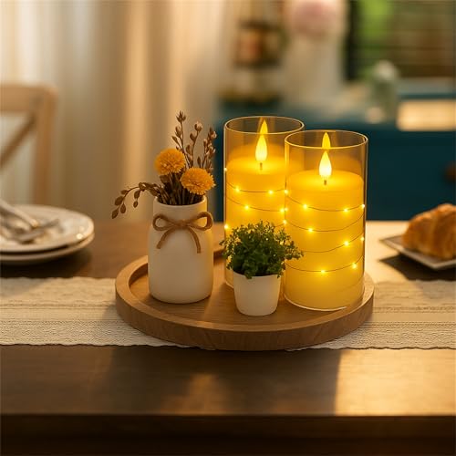 Image of Amber Flickering Flameless Candles with Remote Timer, 6 pcs LED Battery Operated Candles with String Lights, Same Size D3 H6