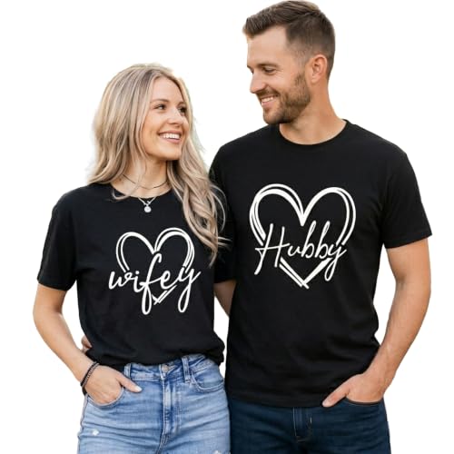 Image of Anniversary Matching Shirts, for Couple, Heart Design T-Shirt Set, Wedding Present, Honeymoon Outfit