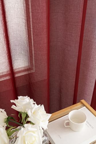 Image of Burgundy Sheer Curtains - 2 Panel Sets, 90 Inches Long, Rod Pocket, for Bedroom & Living Room