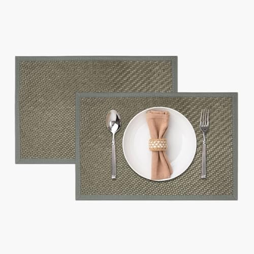 Image of Amazon Brand - Umi PVC Vinyl Basket Design Placemat STBT001 | Heat Resistant, Wipe Clean, Anti-Skid Table Mats for Dining Table, Kitchen & Home Decor (30x45 CM Grey Set of 2)