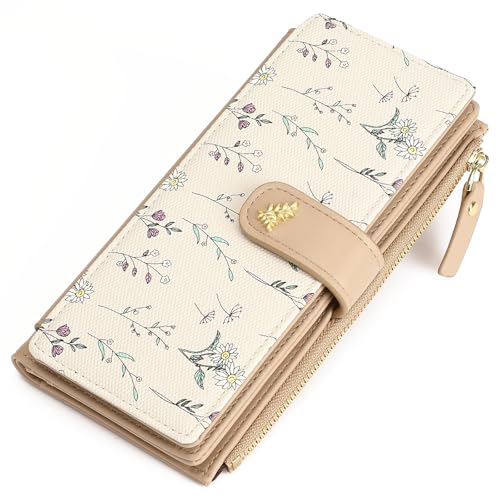 Image of GAEKEAO Ladies Purse RFID Blocking Large Capacity Purses for Women Trifold Vegan Leather Floral Wallet Card Holder