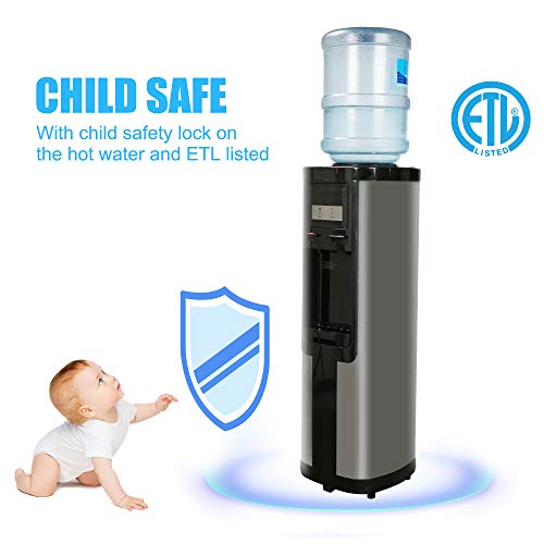 Vilobos Top Loading Water Dispenser Hot/Cold Water Cooler Dispenser-Holds 3 Or 5 Gallon Bottles, Child Safety Lock,Removable Drip Tray For Home Office,Black #TOP5