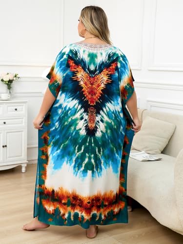 Image of KECVOT Kaftan Dresses for Women V-Neck Print Swimsuit Cover Up Plus Size Beach Caftan Lounge Dress