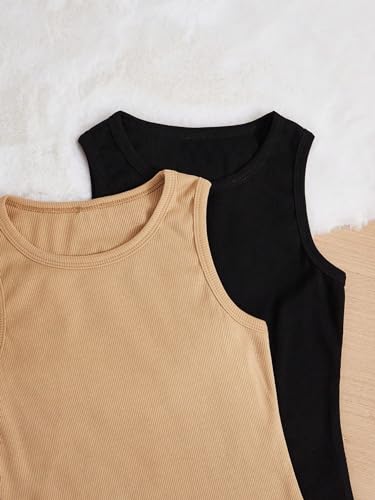 Milumia Girl's 4 Pack Solid Ribbed Knit Tank Tops Sleeveless Crew Neck Basic Undershirts3