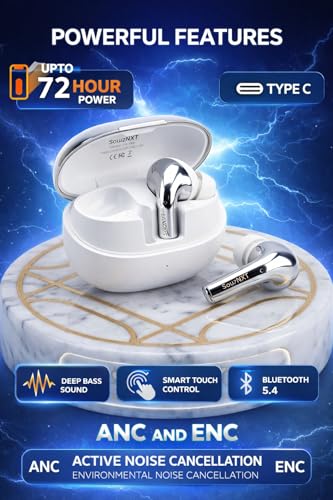 Image of Supreme Wireless Earbuds, Bluetooth 5.4, Quad Mic ENC Noise Cancellation, 72H Playback, Deep Bass, Fast Charging (White)