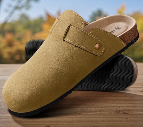 Image of KEMISANT Men Clogs-Comfortable Suede Mules Slippers Sandals Nurse Potato Shoes Unisex-Cushioned Cork-Footbed