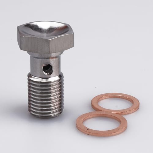 Image of Universal Stainless Steel M10x1.0 Metric Thread Banjo Bolts Brake Fitting Adapter with M10 Copper Washers, Single Banjo Bolt 20mm Length